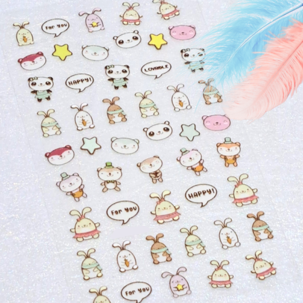 5D Rabbit Panda Teddy Bear Nail Art Stickers Design 5119