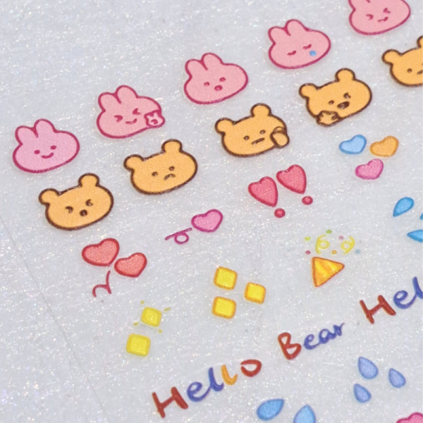 Cute Bear Love Hearts Nail Art Stickers Design 317, 5D Love Heart Bear Nail Decal Stickers - Image 2