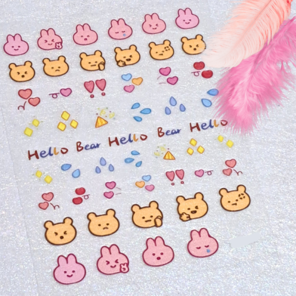 5D Rabbit Teddy Bear Nail Art Stickers Design 317