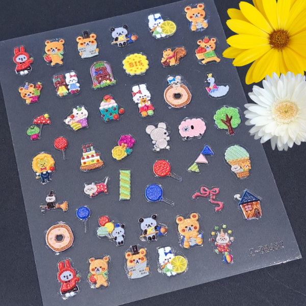 5D Teddy Bear Panda Rabbit Lion Nail Art Stickers Design 8437