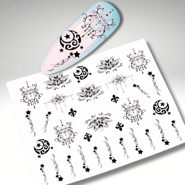 Black Boho Nail Art Water Decals