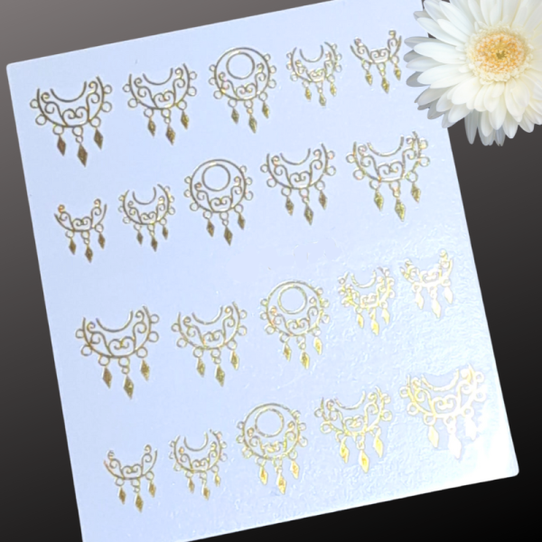 Boho Pattern Gold Metallic Nail Art Water Decals Design 073
