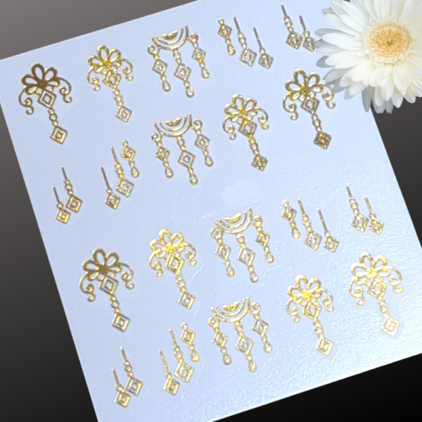 Boho Pattern Gold Metallic Nail Art Water Decals Design 074