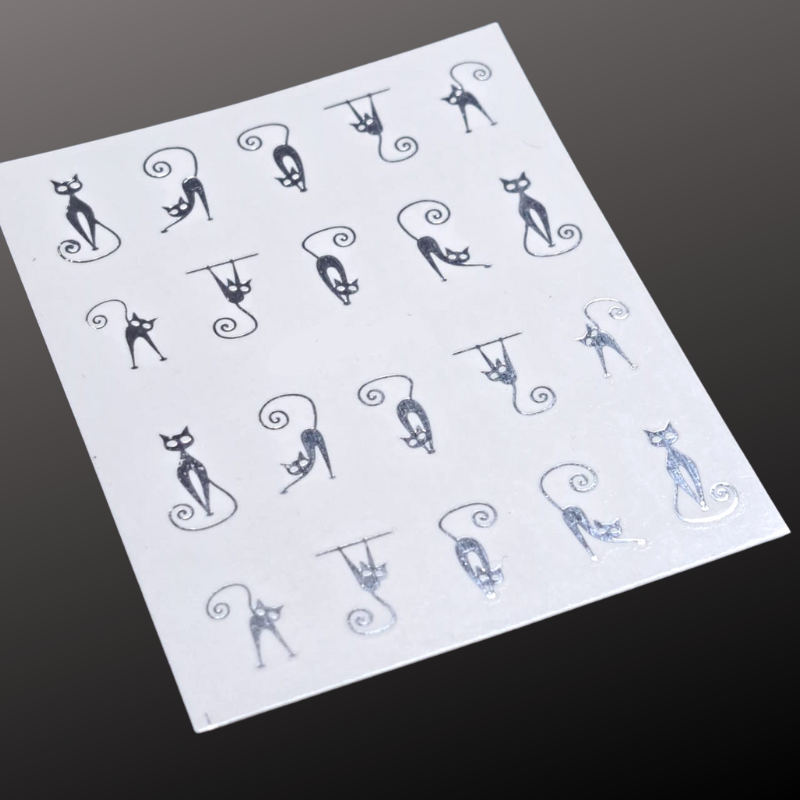 Cat Nail Art Water Decals Design 063, Gold And Silver Pussy Cat Water Slide Decals - Image 3