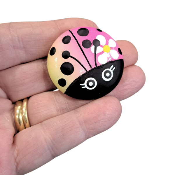 Daisy Ladybird Pocket Hug Pebbles, Hand Painted Ladybug Glass Pebble Xmas Stocking Filler Friend Gift - Image 3
