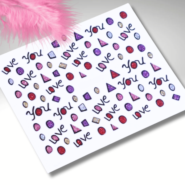 Glitter Valentine Nail Art Stickers Design 742
