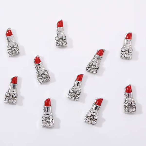 Lipstick Nail Art Charms Silver Crystal Alloy Nail Charms - Image 2