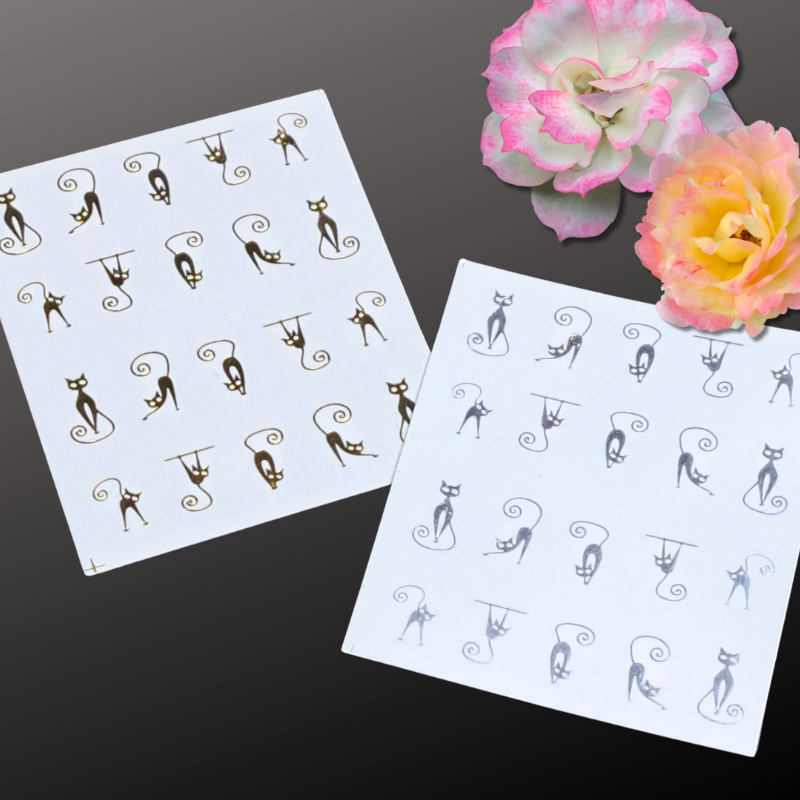 Cat Silver Metallic Nail Art Water Decals Design 063