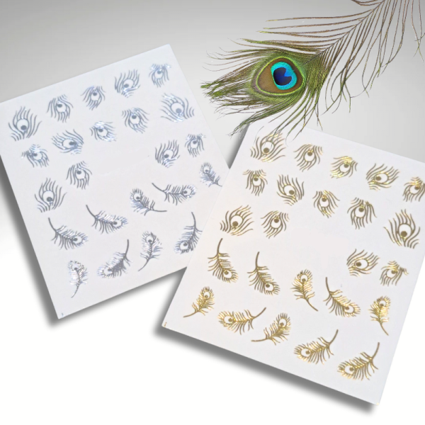 Peacock Feather Metallic Nail Art Water Decals Design 082