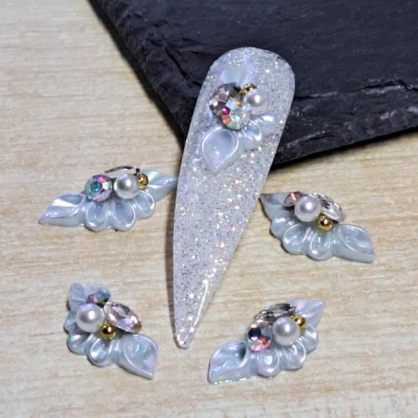 3D Pastel Blue Flower Nail Art Charms With Crystals