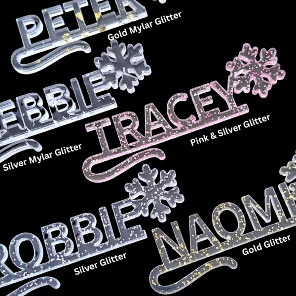 Snowflake Personalised Xmas Drink Tags, Wedding Drink Name Tags, Party Drink Markers, Christmas Tree Glass Toppers, Anniversary Drinks Tags, Wine Glass Marker Charms - Image 3
