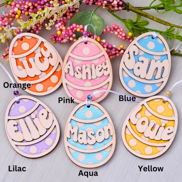 Easter Egg Gift Tags, Personalised Kids Easter Name Tags, Easter Egg Baubles, Easter Basket Name Tags - Image 3