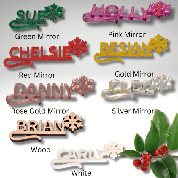 Snowflake Personalised Xmas Drink Tags, Wedding Drink Name Tags, Party Drink Markers, Christmas Tree Glass Toppers, Anniversary Drinks Tags, Wine Glass Marker Charms - Image 3