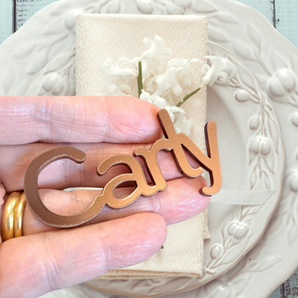 Personalised Script Name Tags, Mirror Acrylic Wedding Place Names, Cake Topper Names, Kids Name Plaques - Image 3