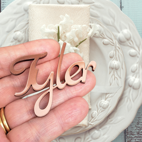 Personalised Name Tags, Wedding Place Names, Mirror Acrylic Cake Topper Names, Kids Name Plaques - Image 2