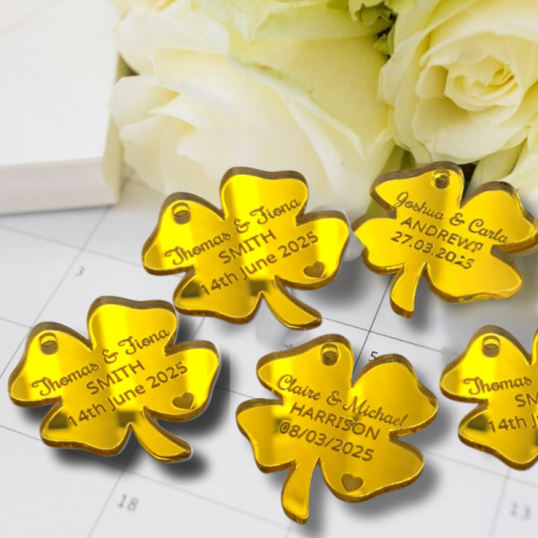 Personalised Wedding Favours 4 Leaf Clover Wedding Favours, Irish Wedding Tokens, Wedding Drinks Tokens, Four Leaf Clover Irish Wedding Table Decor, Clover Anniversary Favours - Image 3