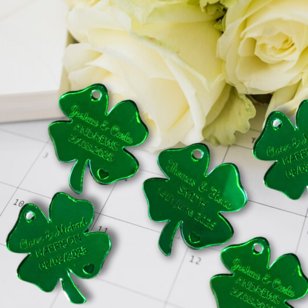 Personalised Wedding Favours 4 Leaf Clover Wedding Favours, Irish Wedding Tokens, Wedding Drinks Tokens, Four Leaf Clover Irish Wedding Table Decor, Clover Anniversary Favours - Image 4