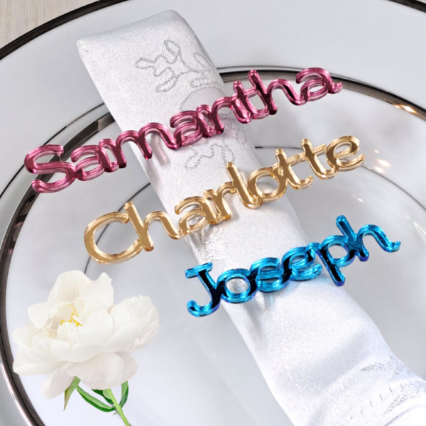 Personalised Script Name Tags, Mirror Acrylic Wedding Place Names, Cake Topper Names, Kids Name Plaques - Image 2