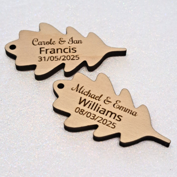 Personalised Wedding Favours, Leaf Wedding Table Decorations, Maple Leaf Wedding Drinks Tokens, Leaves Wooden Wedding Table Decor, Oak Leaf Birthday Tokens - Image 4