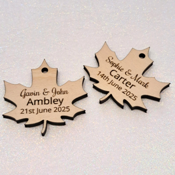 Personalised Wedding Favours, Leaf Wedding Table Decorations, Maple Leaf Wedding Drinks Tokens, Leaves Wooden Wedding Table Decor, Oak Leaf Birthday Tokens - Image 2