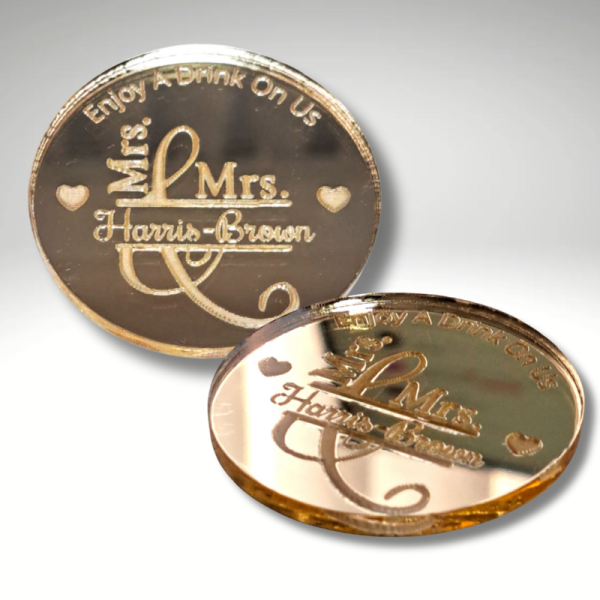 Personalised Wedding Drinks Tokens, Mr and Mrs Wedding Decorations, Have A Drink On Us Tokens - Image 6