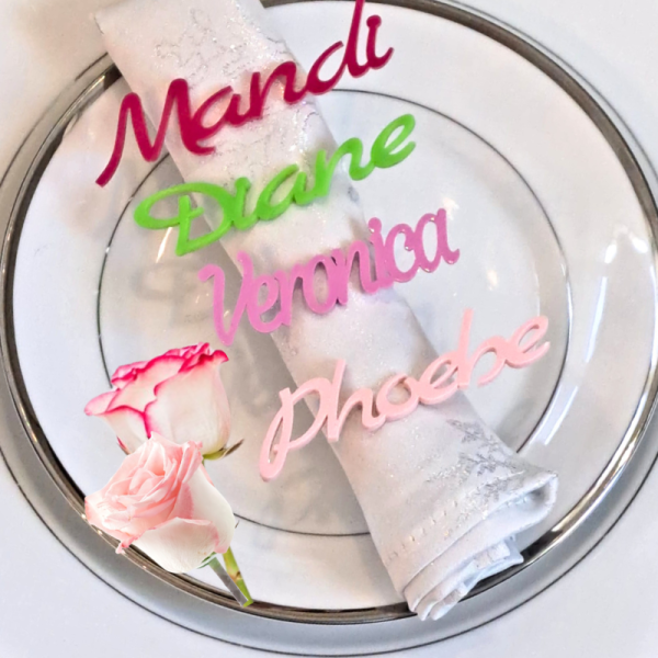 Personalised Name Tags, Wedding Place Names, Mirror Acrylic Cake Topper Names, Kids Name Plaques - Image 3