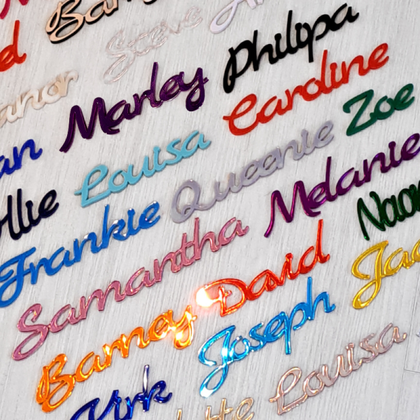 Personalised Name Tags, Wedding Place Names, Mirror Acrylic Cake Topper Names, Kids Name Plaques - Image 6