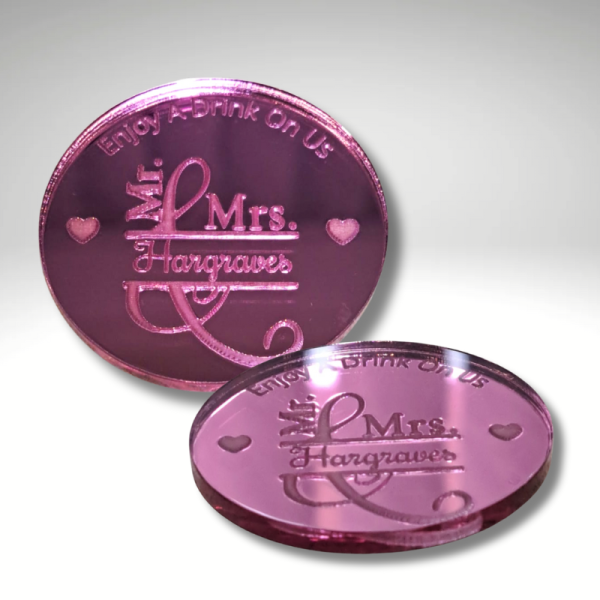 Personalised Wedding Drinks Tokens, Mr and Mrs Wedding Decorations, Have A Drink On Us Tokens - Image 7