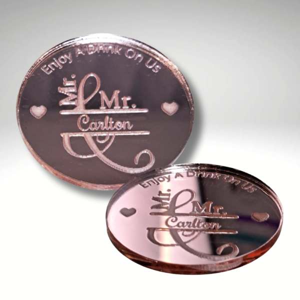 Personalised Wedding Drinks Tokens, Mr and Mrs Wedding Decorations, Have A Drink On Us Tokens - Image 3
