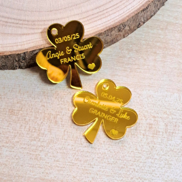 Personalised Wedding Favours Shamrock Wedding Favours, Irish Wedding Tokens, Wedding Drinks Tokens, Shamrock Irish Wedding Table Decor, Shamrock Anniversary Favours - Image 3