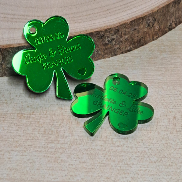 Personalised Wedding Favours Shamrock Wedding Favours, Irish Wedding Tokens, Wedding Drinks Tokens, Shamrock Irish Wedding Table Decor, Shamrock Anniversary Favours - Image 4