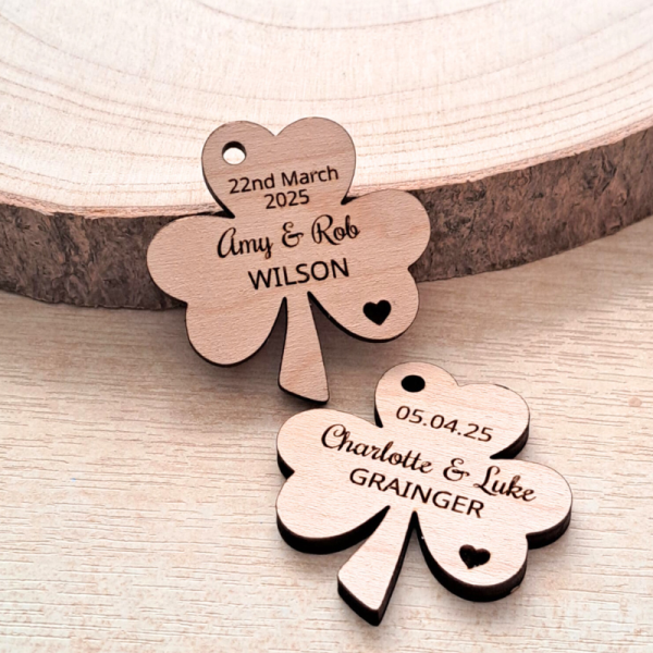 Personalised Wedding Favours Shamrock Wedding Favours, Irish Wedding Tokens, Wedding Drinks Tokens, Shamrock Irish Wedding Table Decor, Shamrock Anniversary Favours - Image 2