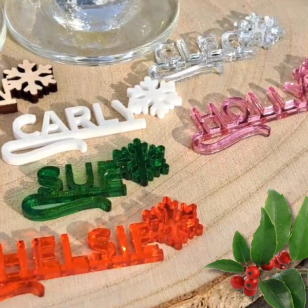 Snowflake Personalised Xmas Drink Tags, Wedding Drink Name Tags, Party Drink Markers, Christmas Tree Glass Toppers, Anniversary Drinks Tags, Wine Glass Marker Charms - Image 2
