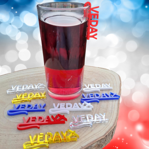 VE Day Wine Glass Drinks Name Tags, VE Day Drinks Tags, VE Day Party Supplies - Image 3