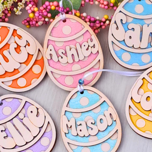 Easter Egg Gift Tags, Personalised Kids Easter Name Tags, Easter Egg Baubles, Easter Basket Name Tags - Image 5