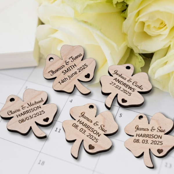 Personalised Wedding Favours 4 Leaf Clover Wedding Favours, Irish Wedding Tokens, Wedding Drinks Tokens, Four Leaf Clover Irish Wedding Table Decor, Clover Anniversary Favours - Image 2