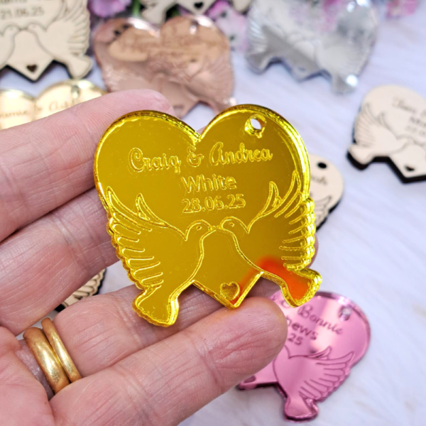 Dove Personalised Wedding Favours Table Decorations, Wedding Drinks Tokens, Doves Wedding Table Decor, Party Favours, Anniversary Favours - Image 5
