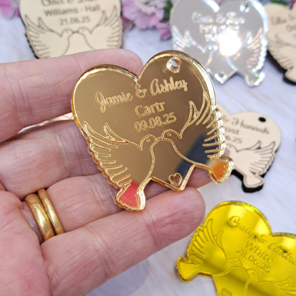 Dove Personalised Wedding Favours Table Decorations, Wedding Drinks Tokens, Doves Wedding Table Decor, Party Favours, Anniversary Favours - Image 3