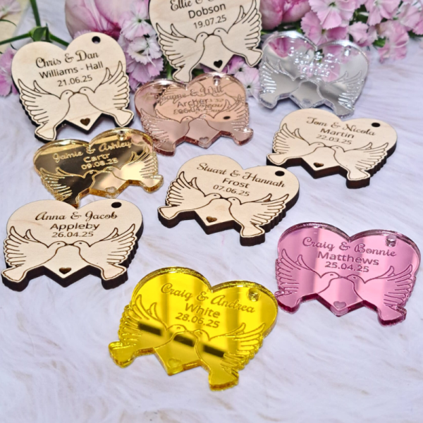 Dove Personalised Wedding Favours Table Decorations, Wedding Drinks Tokens, Doves Wedding Table Decor, Party Favours, Anniversary Favours - Image 2