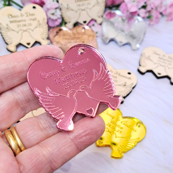 Dove Personalised Wedding Favours Table Decorations, Wedding Drinks Tokens, Doves Wedding Table Decor, Party Favours, Anniversary Favours - Image 7