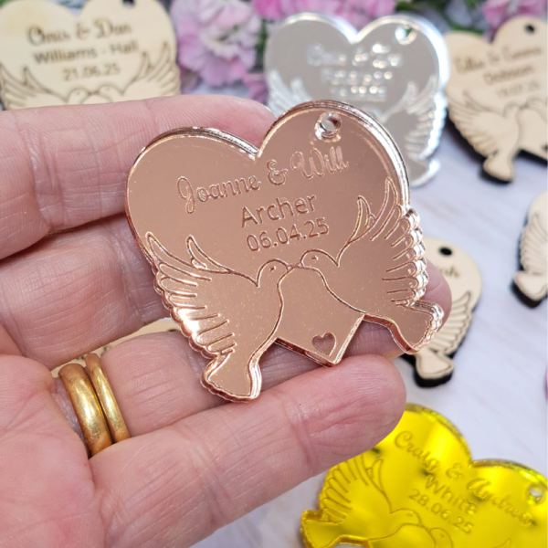 Dove Personalised Wedding Favours Table Decorations, Wedding Drinks Tokens, Doves Wedding Table Decor, Party Favours, Anniversary Favours - Image 4