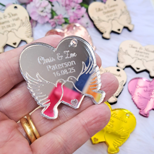 Dove Personalised Wedding Favours Table Decorations, Wedding Drinks Tokens, Doves Wedding Table Decor, Party Favours, Anniversary Favours - Image 6