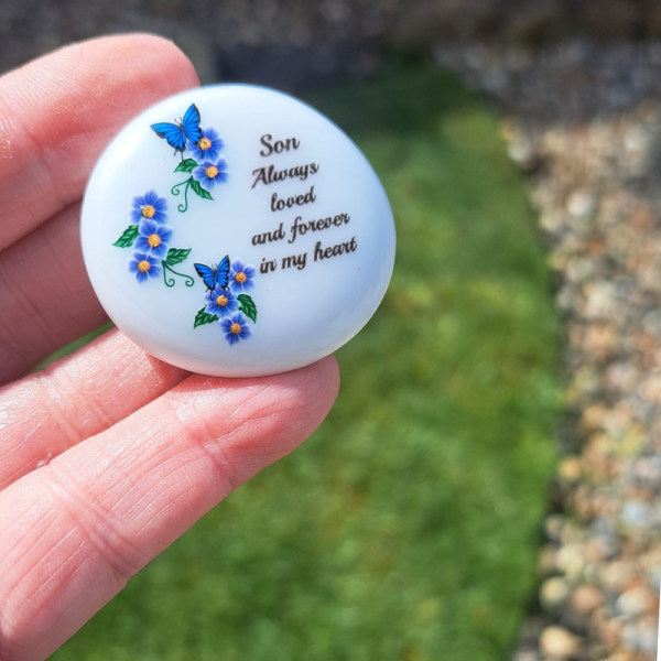 Son Bereavement Pocket Hug Pebbles, Son Memorial Gift, Son Forget Me Not Pebble - Image 2