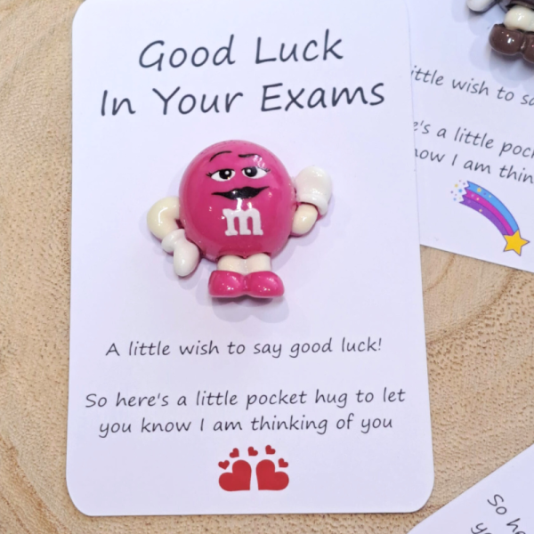 Exam Pocket Hug Tokens, Positive Exam Gift Pocket Hugs, M&M's Good Luck Exam Lucky Charm, School Student Exam Stress Reliever - Image 2