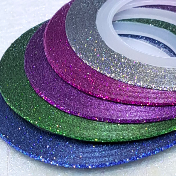 5 x 1mm Glitter Striping Tape Set, Glitter Effect Striping Tape - Image 2