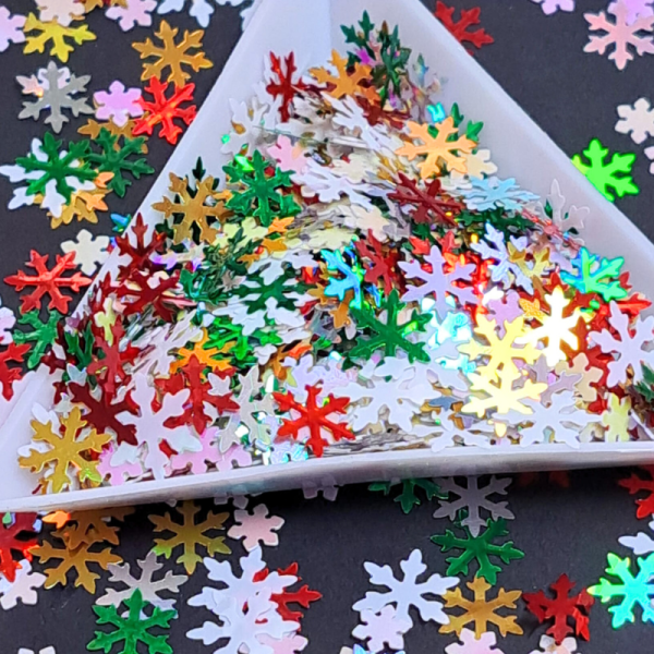 Holographic Christmas Glitter Snowflakes, Nail Art Snowflake Shapes, Craft Snowflake Sequins - Image 2