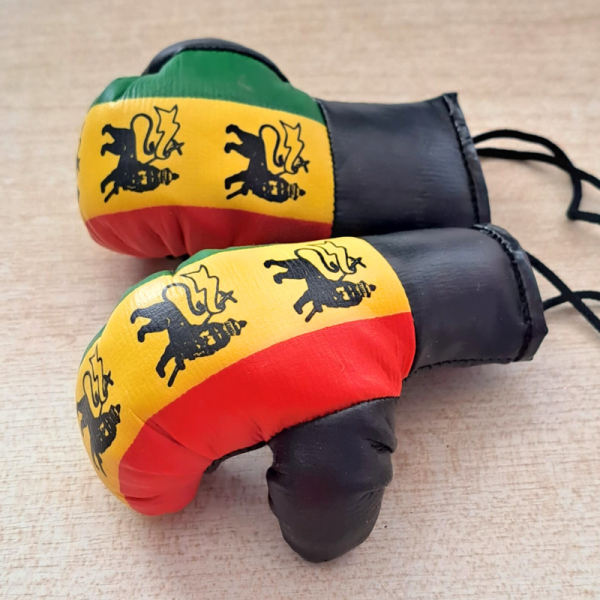 Personalised Rasta Lion Jamaican Mini Boxing Gloves For Cars & Gifts Jamaican Boxing Rasta Mini Boxing Gloves - Image 2