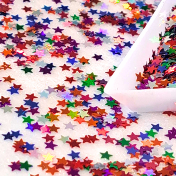 Multicoloured Holographic Stars Glitter Shapes, Craft Stars Sequin Shapes, Nail Art Glitter Stars - Image 3