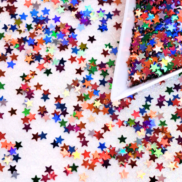 Multicoloured Holographic Stars Glitter Shapes, Craft Stars Sequin Shapes, Nail Art Glitter Stars - Image 2