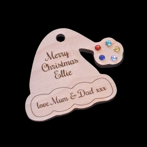 Santa Hat Personalised Christmas Gift Tags, Xmas Present Gift Tags, Xmas Wrapping Tags, Crystal Xmas Gift Embellishments - Image 3